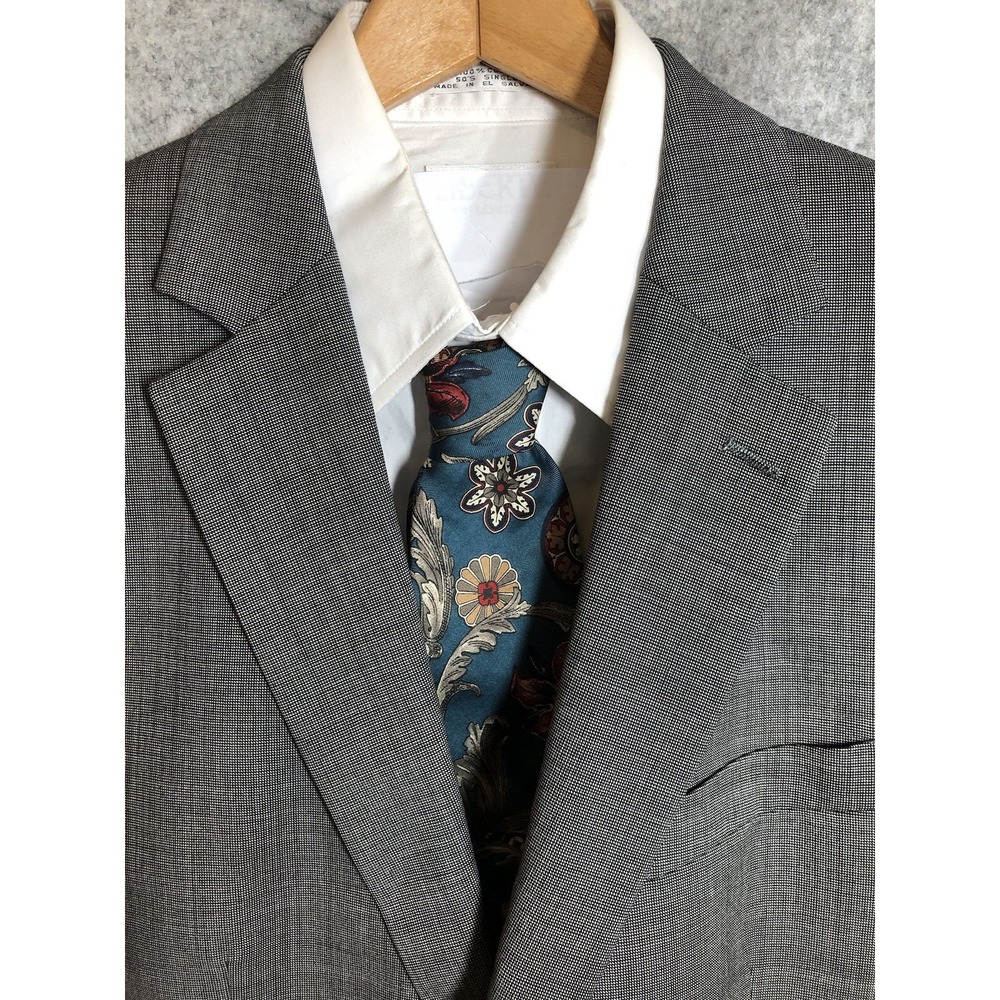 Stafford Blazer Mens 44L Wool Black Check Suit Coat Jacket Career Classic USA